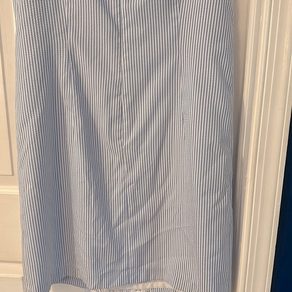 NWOT Women’s London Times Crochet Lace Panel Seersucker Stripe Shift Dress - Picture 10 of 11